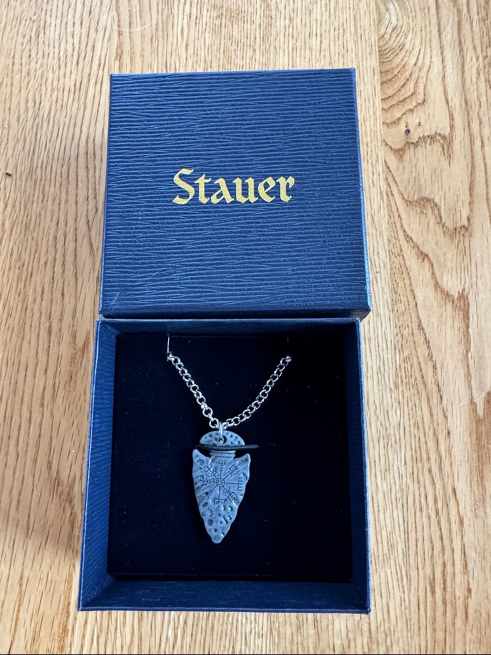 Stauer Black Arrowhead Pendant with Viking Hem of Awe Silver Necklace